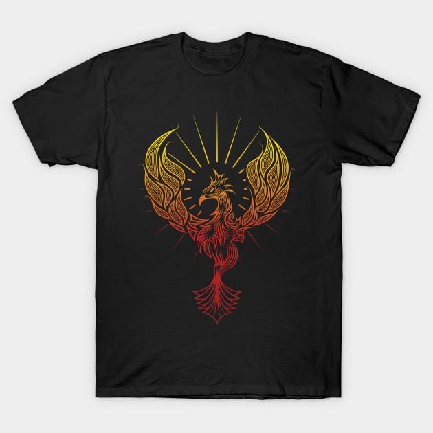 Tribal Phoenix Bird Rising Through Fire T-Shirt by Pangea5